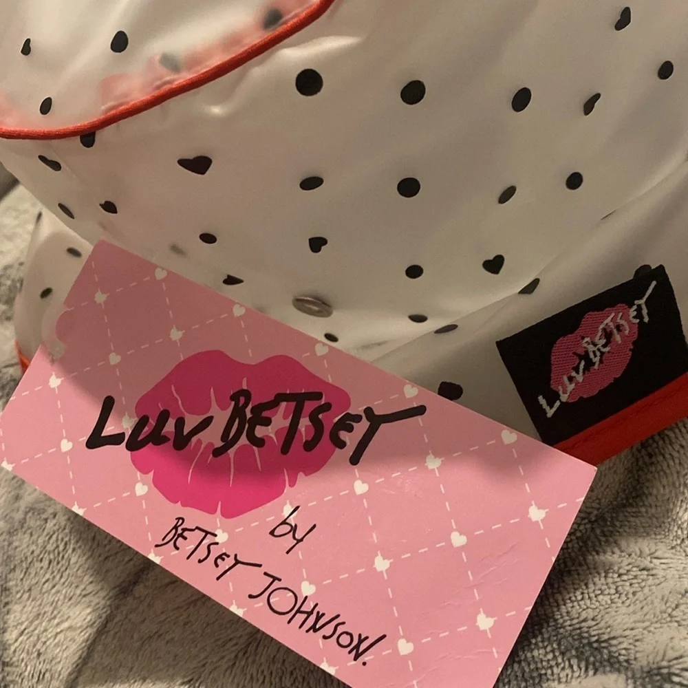 Betsey by Betsey Johnson Clear Heart Polka Dot Rain Bucket Hat